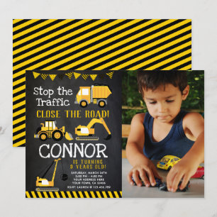 Invitación Construcción, Camión de Volteo con foto