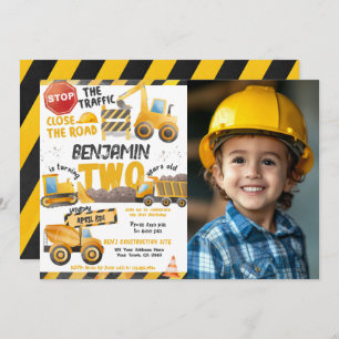 Invitación Construcción, camión volcado Segundo Cumpleaños
