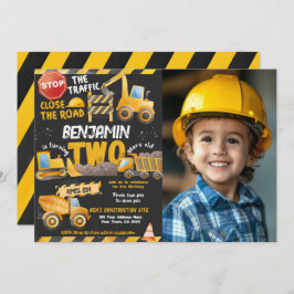 Invitación Construcción, camión volcado Segundo Cumpleaños