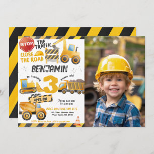 Invitación Construcción, camión volcado tercer cumpleaños