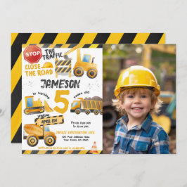 Invitación Construcción, cumpleaños del camión volcado