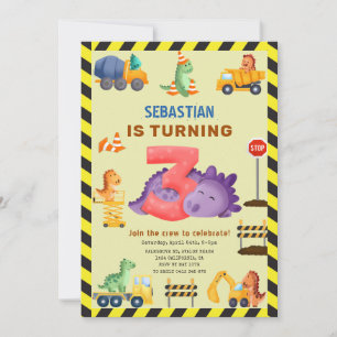 Invitación Construcción de dinosaurios Dino Crew Tercer cumpl