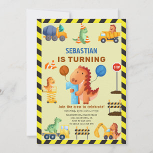 Invitación Construcción de dinosaurios, equipo de Dino Primer