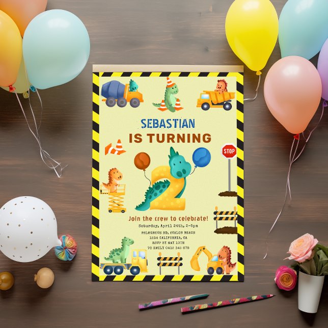 Invitación Construcción de dinosaurios Segundo Fiesta de cump (Subido por el creador)