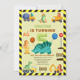 Invitación Construcción de equipo de Dino Dinosaurio de 5 año