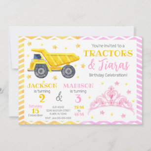Invitación Construcción y Cumpleaños conjunto de la Princesa