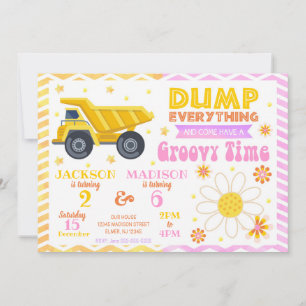 Invitación Construcción y Cumpleaños Groovy Juntos