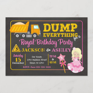 Invitación Construcción y princesa Joint Birthday Invitation