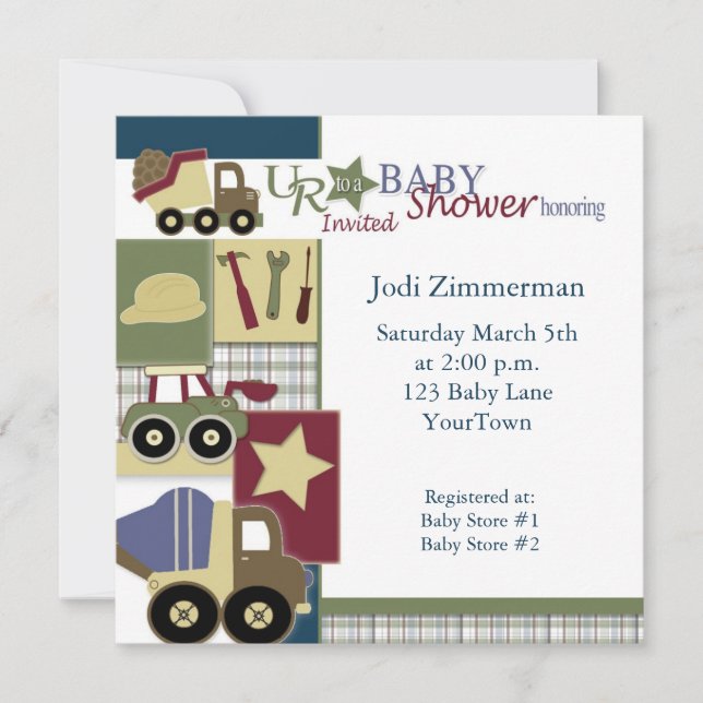 Invitación Construction_baby_shower2, Jodi Zimmerman, Satu... (Anverso)