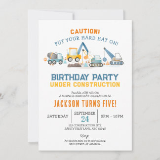 Invitación Construction Birthday, Digger Boy 5th Birthday
