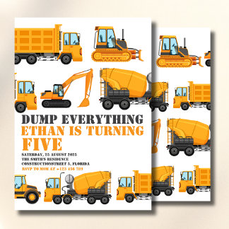 Invitación Construction Birthday Dump Truck & Bulldozer Party