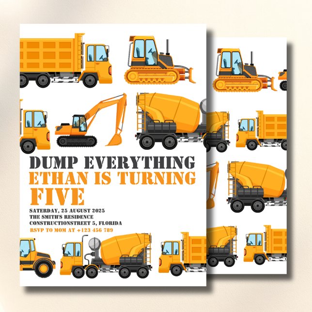 Invitación Construction Birthday Dump Truck & Bulldozer Party (Subido por el creador)