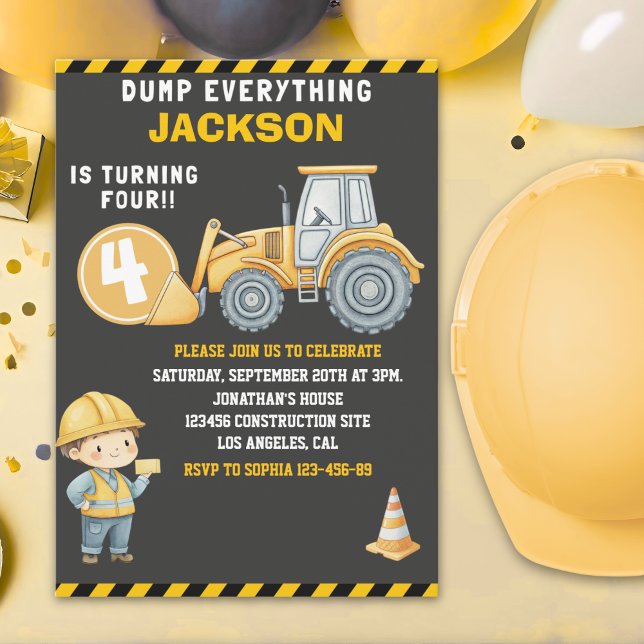 Invitación Construction Birthday  | Dump Truck & Excavator  (Subido por el creador)