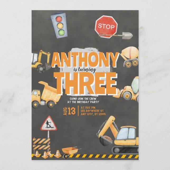 Invitación Construction Birthday Invitation (Anverso)