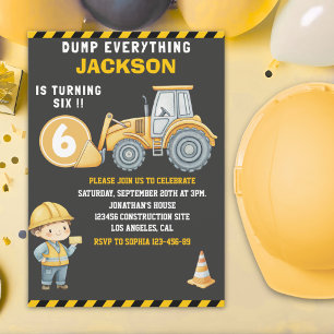 Invitación Construction Birthday Turning Six Boy