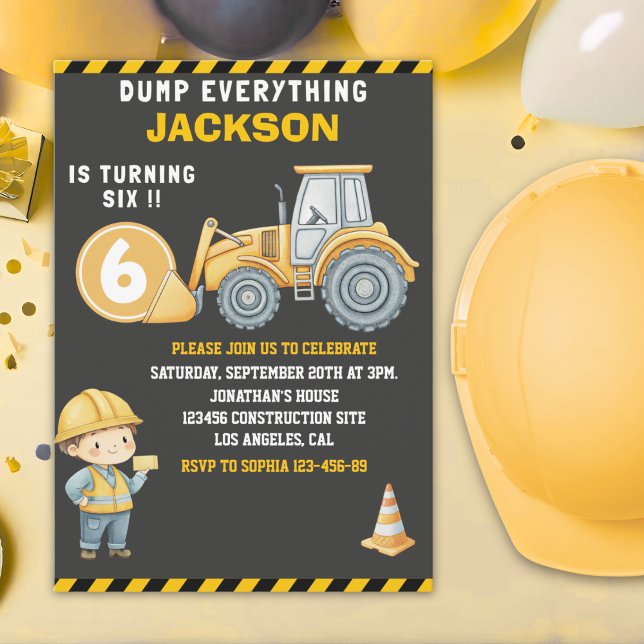 Invitación Construction Birthday Turning Six Boy (Subido por el creador)