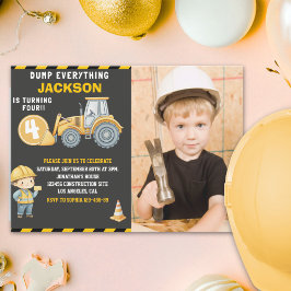 Invitación Construction Birthday with Photo | Dump Truck