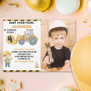Invitación Construction Birthday with Photo Dump Truck