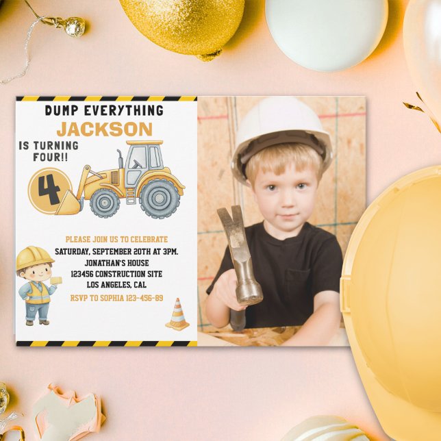 Invitación Construction Birthday with Photo | Dump Truck (Subido por el creador)