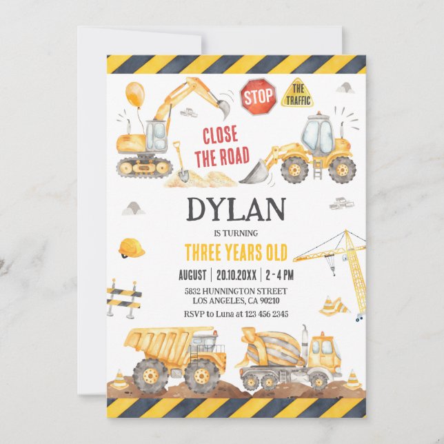 Invitación Construction Boy Birthday Invitation (Anverso)