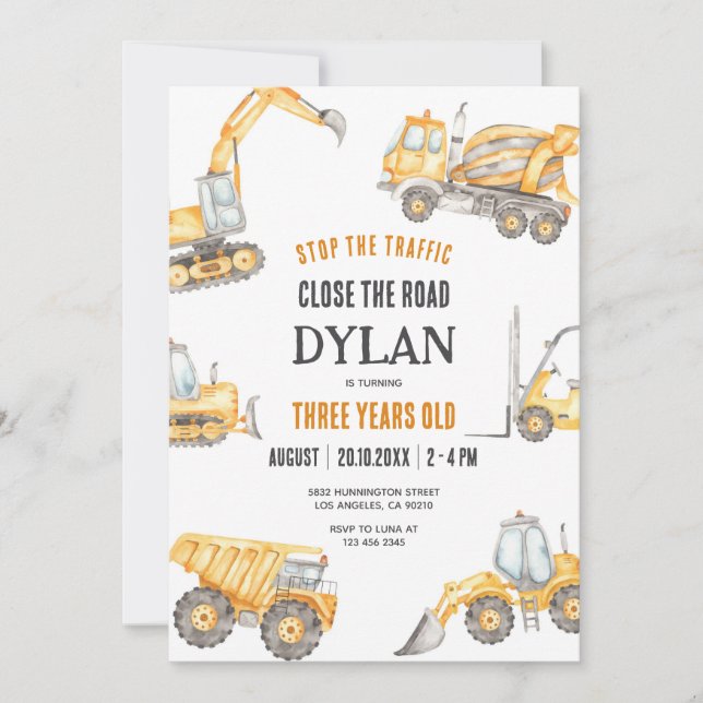 Invitación Construction Boy Birthday Invitation (Anverso)