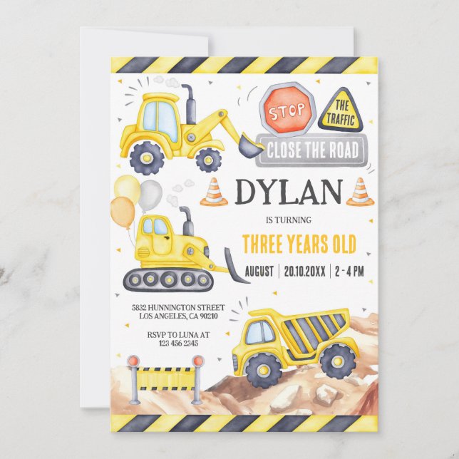 Invitación Construction Boy Birthday Invitation (Anverso)