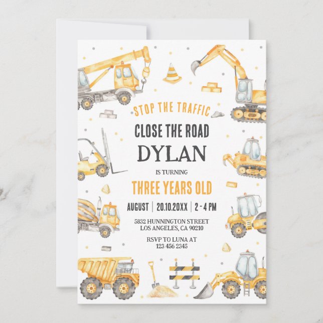 Invitación Construction Boy Birthday Invitation (Anverso)