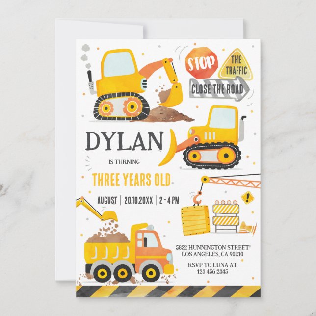 Invitación Construction Boy Birthday Invitation (Anverso)