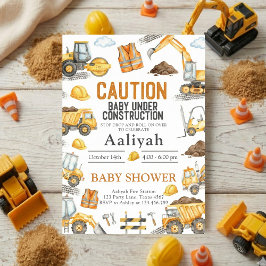 Invitación construction bulldozer celebration baby boy shower