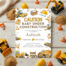 Invitación construction bulldozer celebration baby boy shower