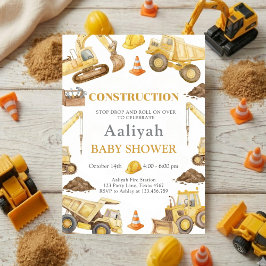 Invitación construction bulldozer celebration baby boy shower
