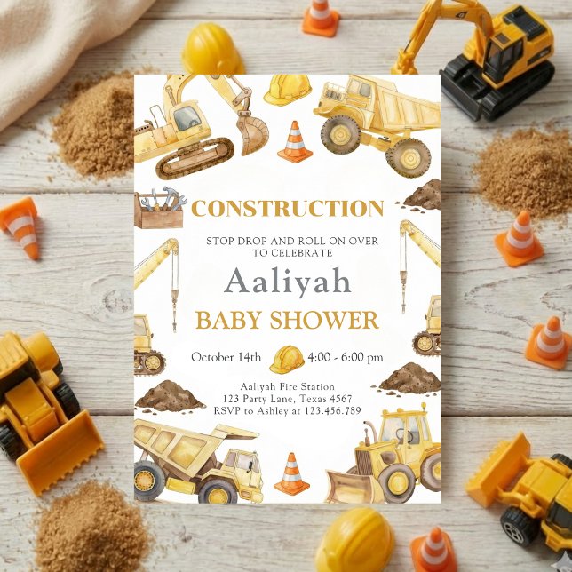 Invitación construction bulldozer celebration baby boy shower (Subido por el creador)