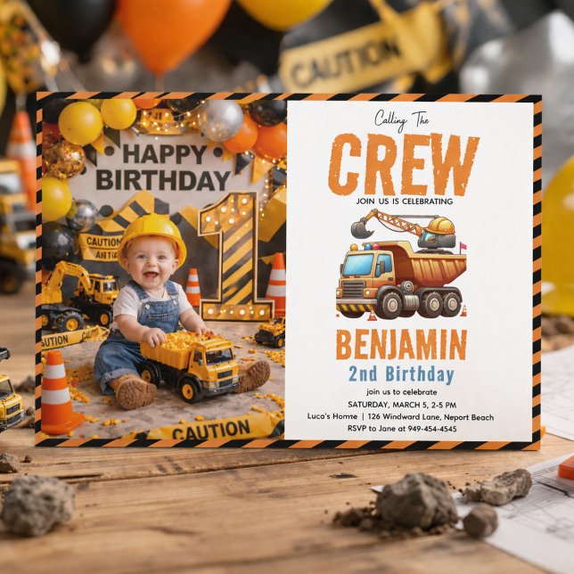 Invitación Construction Crew Dump Truck Boy 2nd Birthday (Construction Crew Dump Truck Boy 2nd Birthday Invitation
)