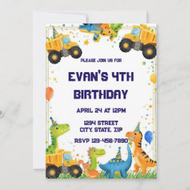 Invitación Construction Dinosaur Birthday Invitation Dump