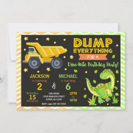 Invitación Construction & Dinosaur Joint Birthday Invitation