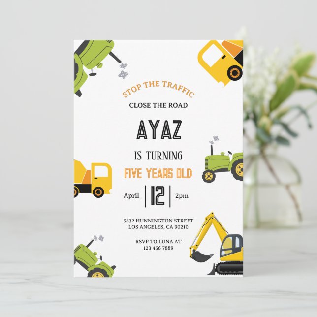 Invitación Construction Dump Truck Party Boy Birthday  (Anverso de pie)