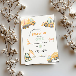 Invitación Construction Dump Truck Party Boy First Birthday