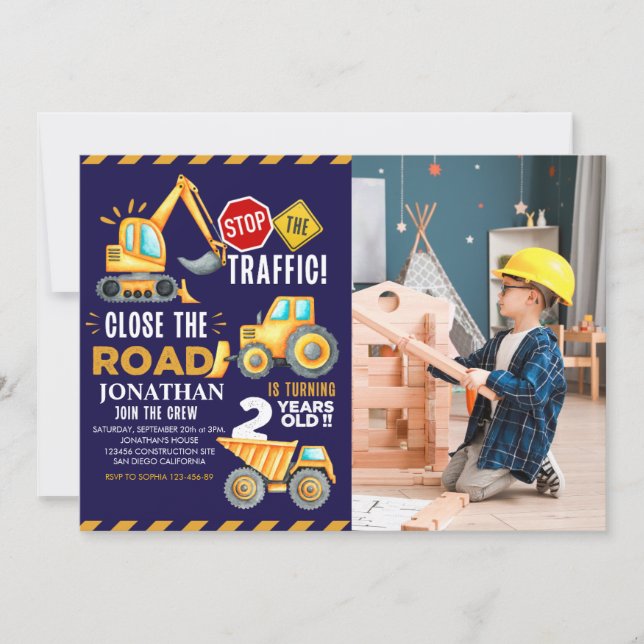 Invitación Construction Party for 2nd Birthday Boy (Anverso)