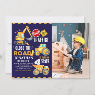Invitación Construction Party for 4th Birthday Boy