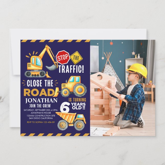 Invitación Construction Party for 6th Birthday Boy (Anverso)