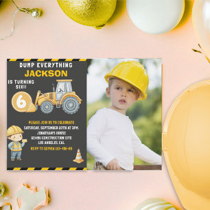 Invitación Construction Photo Birthday Invitation Turning 6