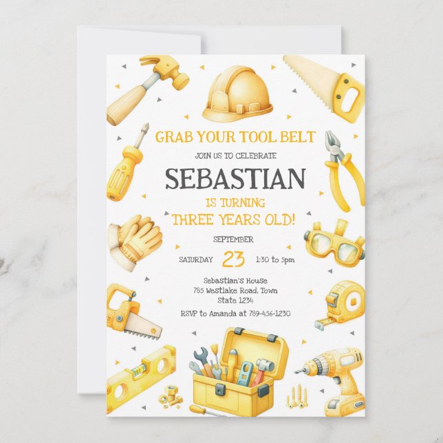 Invitación Construction Tools Birthday Invitation (Anverso)