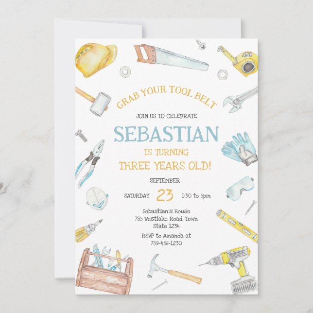 Invitación Construction Tools Birthday Invitation (Anverso)