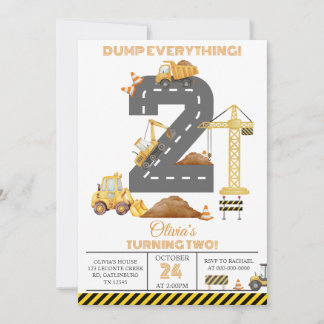 Invitación Construction Truck 2nd Birthday Invitation
