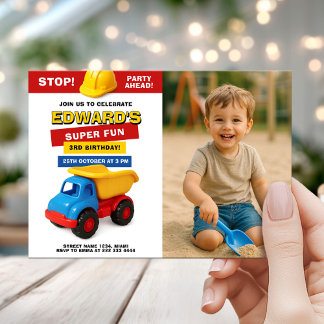 Invitación Construction Truck Birthday with photo