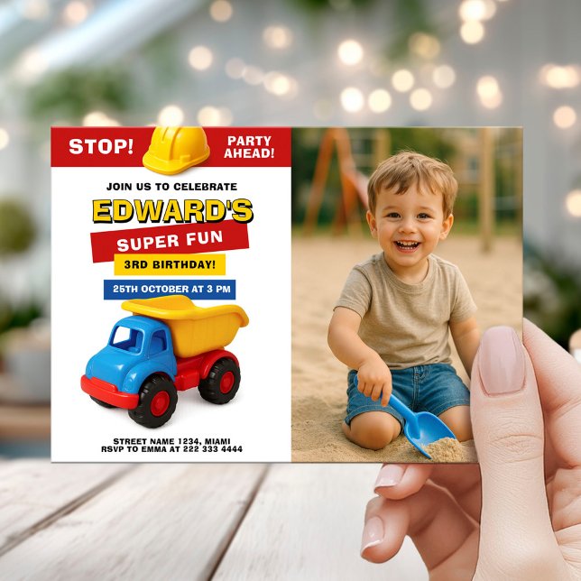 Invitación Construction Truck Birthday with photo (Subido por el creador)