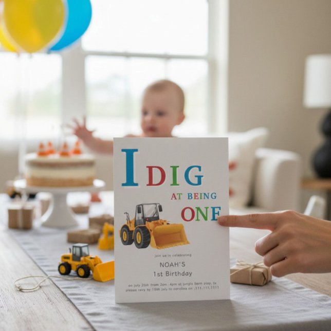 Invitación Construction Truck 'I Dig Being One' Birthday  (Subido por el creador)