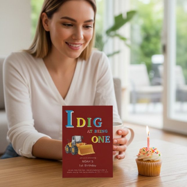 Invitación Construction Truck 'I Dig Being One' Birthday  (Subido por el creador)