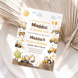 Invitación Construction Trucks Boy 2nd Second Birthday