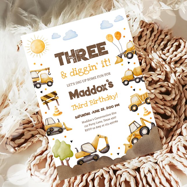 Invitación Construction Trucks Boy Dirty 3RD-Y Third Birthday (Subido por el creador)